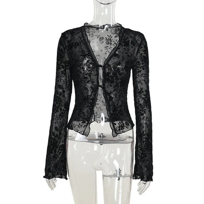 Autumn New Fashionable Chiffon Slim Fit Ruffle Trumpet Sleeve Shirt for Women.