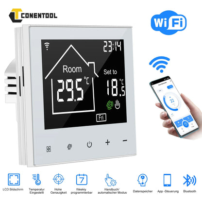 CONENTOOL WiFi Electric Thermostat 16A Floor Heating Smart Home with Alexa Tuya Google Digital Temperature Controller App Remote.