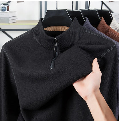 High Quality Velvet Thickening Sweater Bottoming Shirt, Men's Half Zip Pullover, Casual Loose New Warm T-shirt, Knitwear