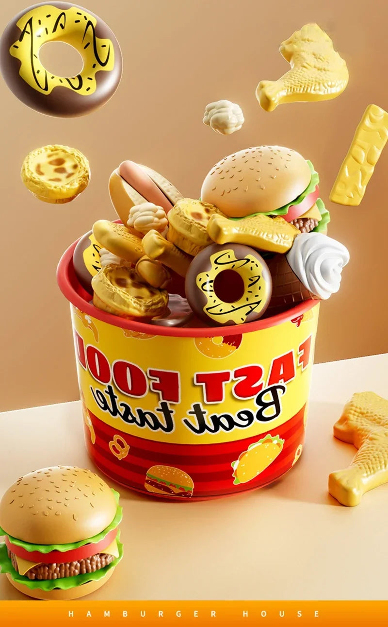 Kid Kitchen Toy Set Simulation Make Hamburger Pizza Fries Pretend Play Food Cooking Cutting Game Montessori Interactive Toy Gift.
