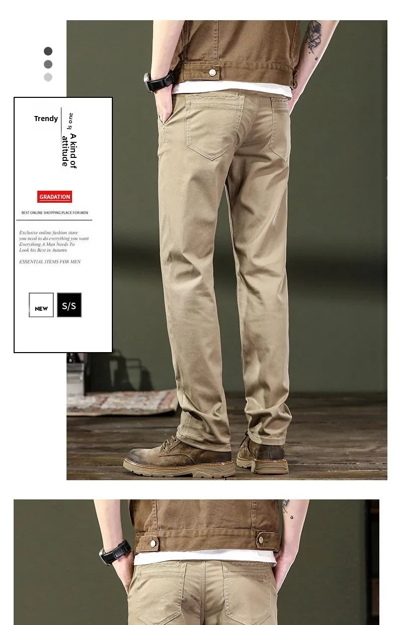 Seven-Color Stretch Jean Men's Trendy Wild Simple 97% Cotton High-End Slim-Fitting Small Straight Casual Men's Clothing Trousers