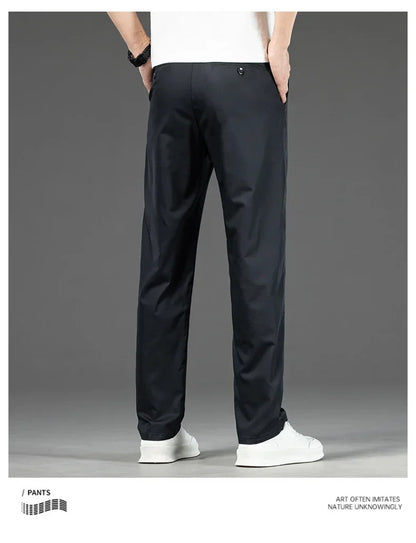 Thin Men Bamboo Summer Pants Casual High Quality Business Classic Fashion Stretch Slim Formal Straight Trousers Black Gray Khaki