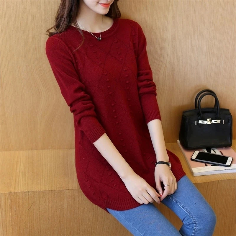 Strick pullover Herbst Winter Tops O-Ausschnitt Langarm Pullover lässig warme Damen pullover Midi lange schlanke Pullover Mädchen