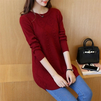 Strick pullover Herbst Winter Tops O-Ausschnitt Langarm Pullover lässig warme Damen pullover Midi lange schlanke Pullover Mädchen