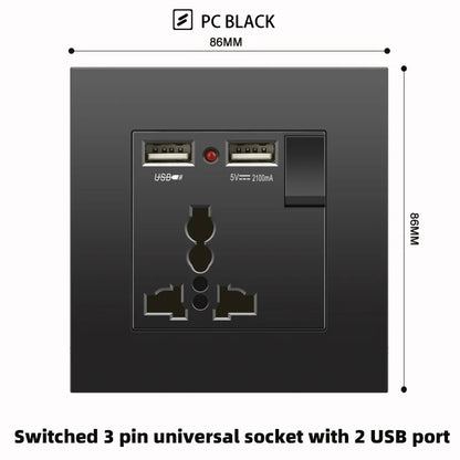 Schwarze UK 13A Wandsteckdose mit USB Typ C 18W Schnelllade-Steckdose, Wandsteckdose mit USB-Ladegerät, Schalter mit Steckdose.