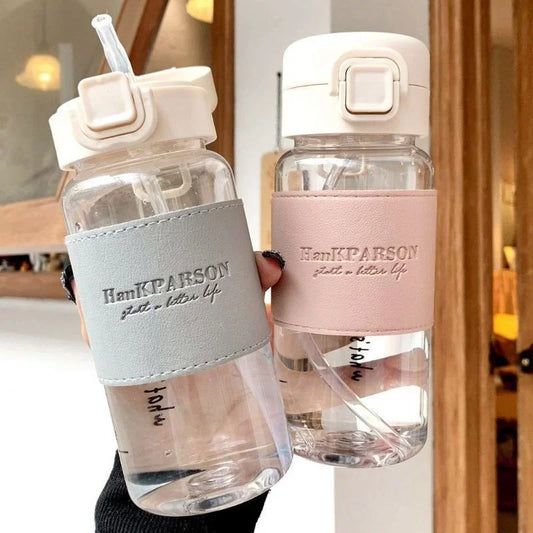 500ml Portable Water Bottle with Straw Creative Cute Leak-proof Plastic Drinking Bottle Milk Coffee Tea Juice Cup Drinkware.