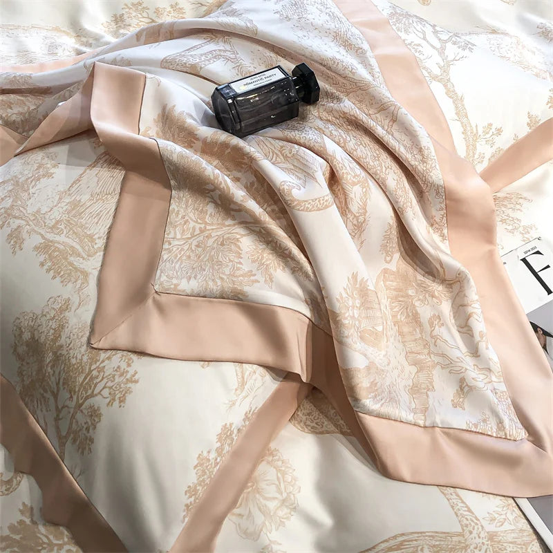 Soft Silky Skin Friendl natural Eucalyptus Fiber Lyocell Bedding Set Forest Plants Leopard Duvet Cover Set Bed Sheet Pillowcases.