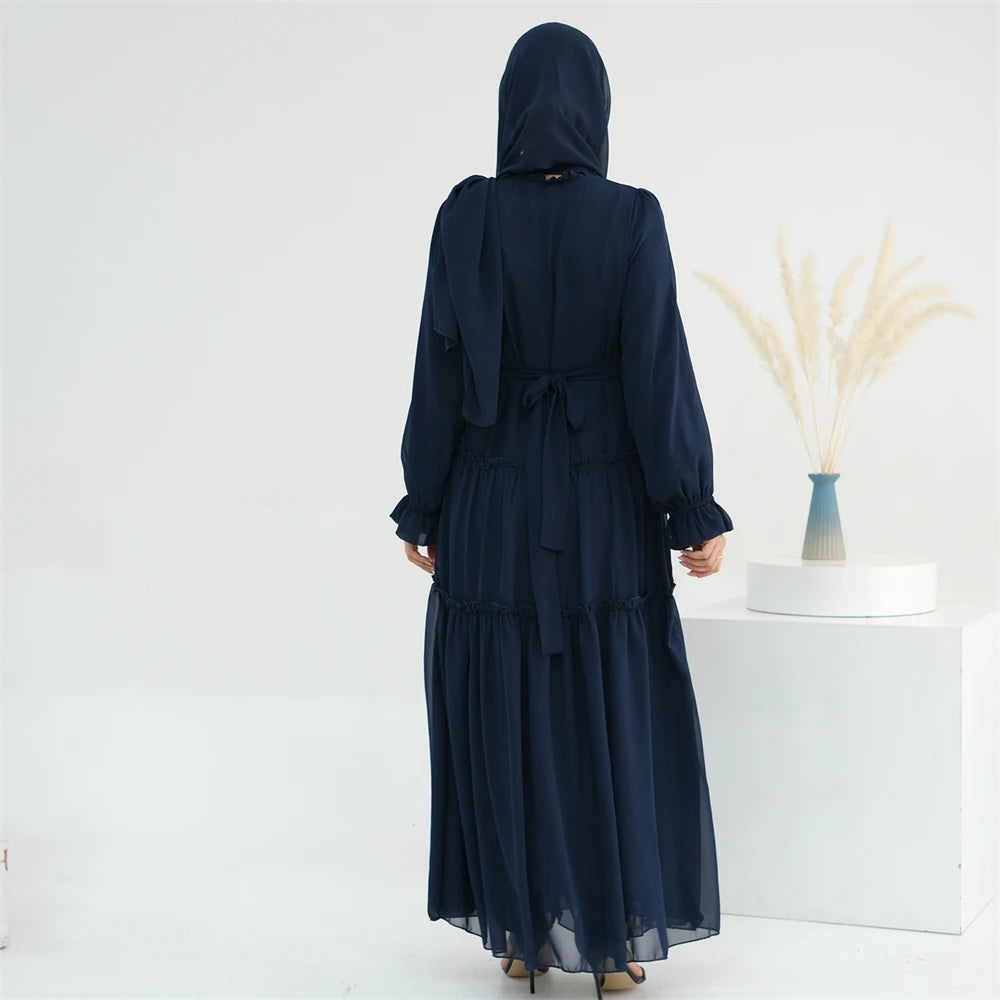 Ramadan Eid Chiffon Muslim Modest Khimar Abaya Set Dubai Turkey Islam Dress Abayas For Women Kebaya Kaftan Robe Femme Musulmane