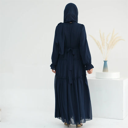 Ramadan Eid Chiffon Muslim Modest Khimar Abaya Set Dubai Turkey Islam Dress Abayas For Women Kebaya Kaftan Robe Femme Musulmane