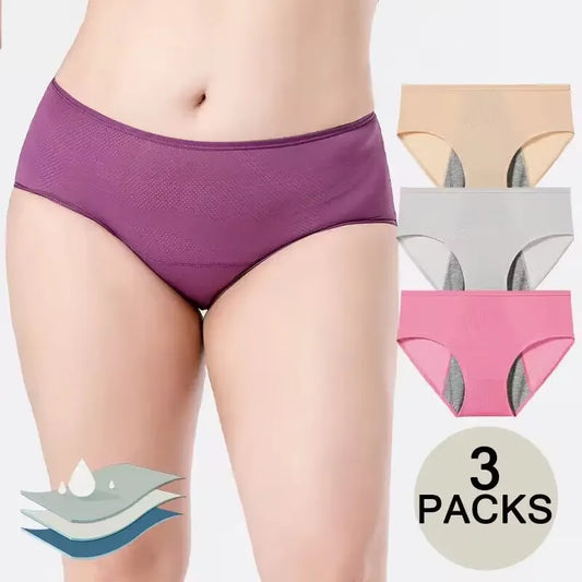 3pcs Leak Proof Menstrual Panties+Herbal Gynecological Pads Women Sanitary Panties  Plus Size Physiological Waterproof Briefs.