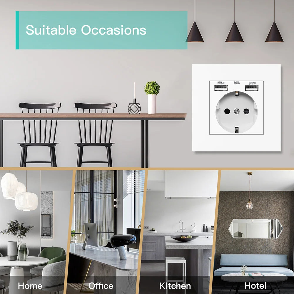 EU-Wand USB-Steckdose, 5V 2,1 A Steckdose, 86mm * 86mm 16a Dual-USB-Anschluss iOS Android-Telefon Ladeans chluss Steckdose.