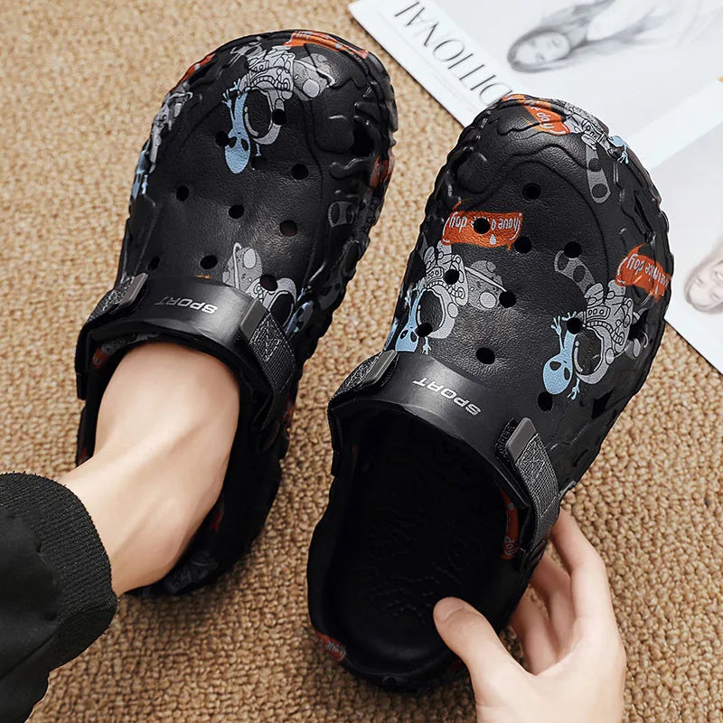 Plus Size 47 Men's Clogs 2025 Summer Sandals Beach Slippers Flat Sandals Men Leisure Slides Creative Printing Man Casual Shoes.