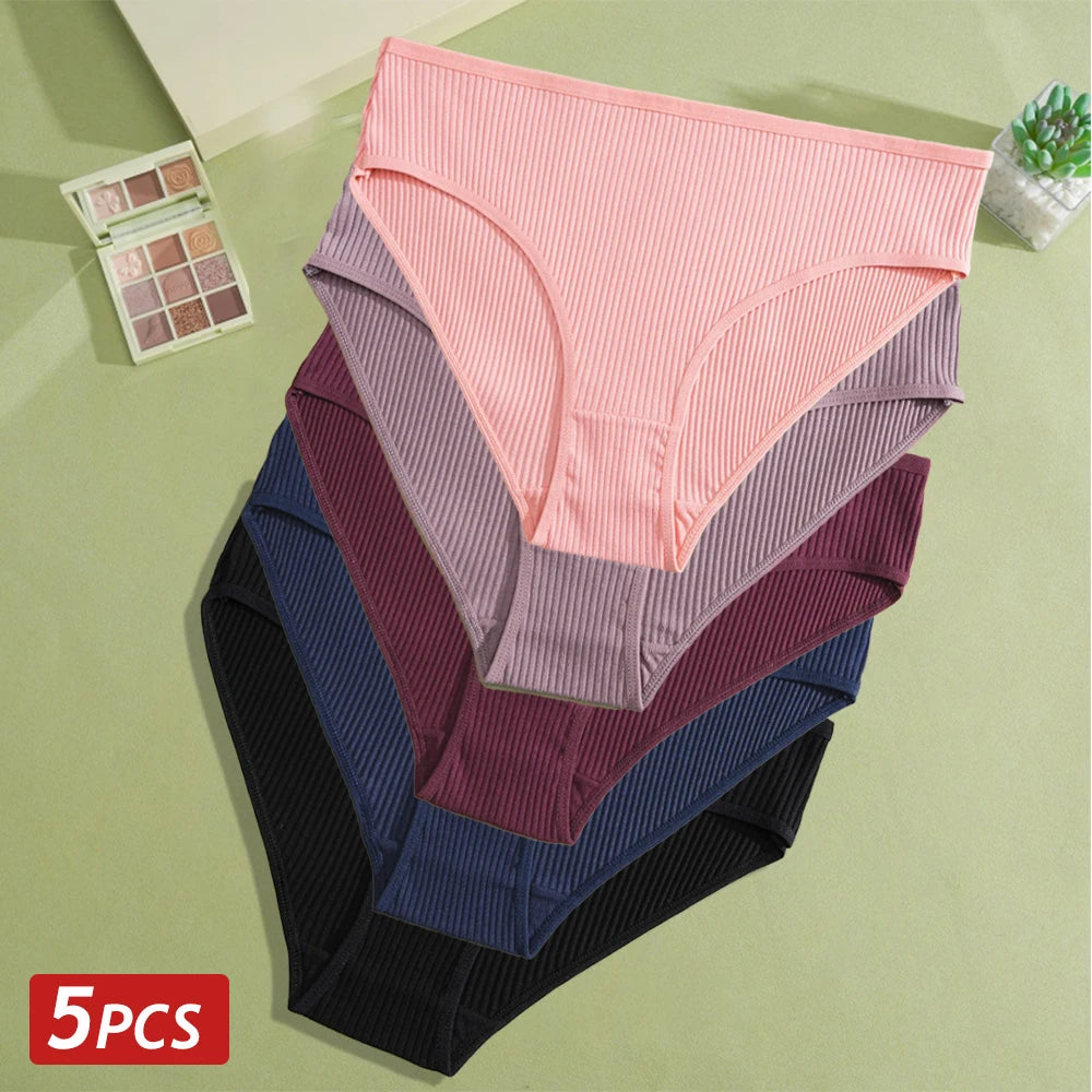 5PCS Women's Cotton Panties Sexy Low Waist Briefs Striped Underpants Female Comfortable Stretch Lingerie Ladies Soft Underwear