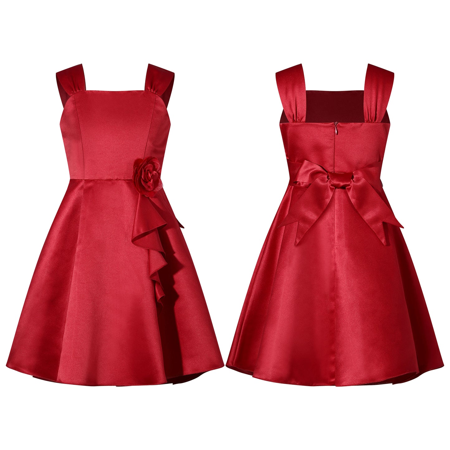 Mädchen Sommer ärmelloses Prinzessinnenkleid Elegantes Satin Hochzeit Brautjungfer Partykleid Große Schleife A-Linie Tutu für Geburtstagsabend