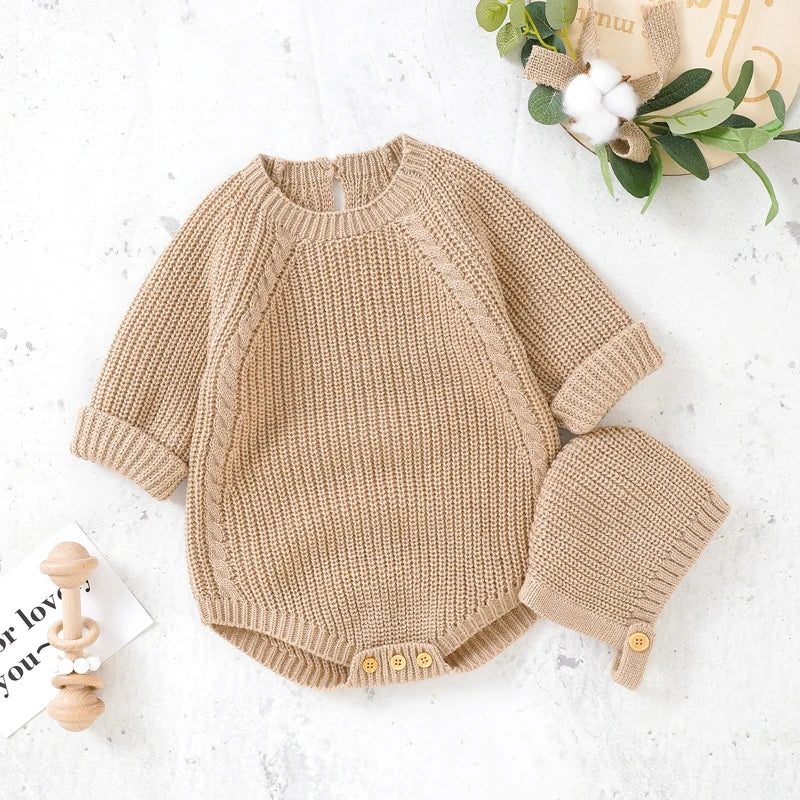 Neugeborenen Baby Mädchen Boy Knit Pullover Strampler Crewneck Sweatshirt Langarm Warme Bodys Tops Mit Hüte Herbst Winter Kleidung.