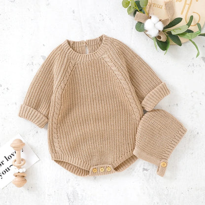 Neugeborenen Baby Mädchen Boy Knit Pullover Strampler Crewneck Sweatshirt Langarm Warme Bodys Tops Mit Hüte Herbst Winter Kleidung.