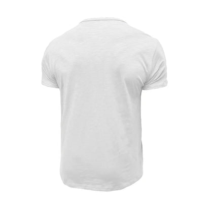 Summer Men's Cotton T-shirt Short-sleeve Henley Collar Casual Solid Color Button Tees Polo High Quality Male Cozy T-shirts.