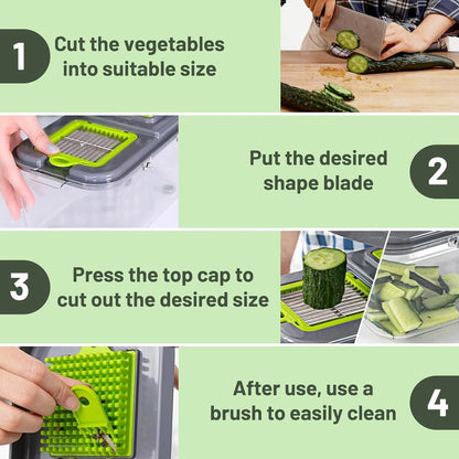 12/22 in 1 Multifunctional Vegetable Cutter Manual Food Chopper Potato Shredder Vegetable Slicer with Container Kitchen Gadget.