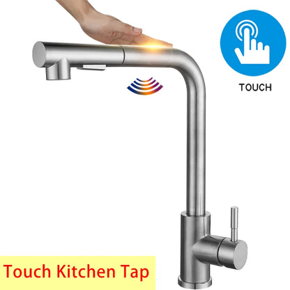 7 Word Touch on Kitchen Sink Faucets Stainless Steel Hot Cold Pull Out Kitchen Mixer Tap Brushed Nickel Touch Kitchen Faucet