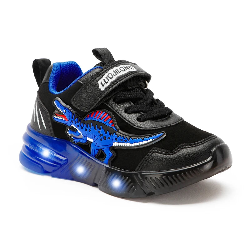 EXDINO Dinosaur Little Kids Spring Autumn LED Light Up Shoes Children Spinosaurus Boys Glowing Casual Sports Sneakers Non-slip.