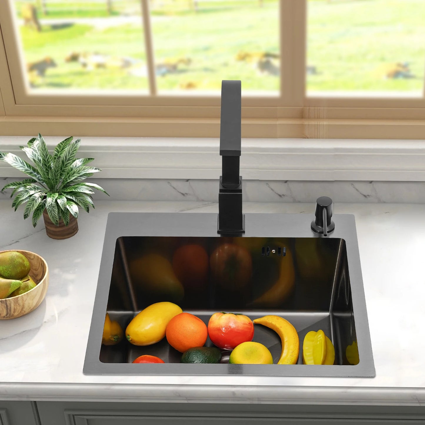 Edelstahlspüle, gut abdichtendes modernes Küchenspülbecken mit Abflusskorb für Häuser/Restaurants/Wäschezimmer