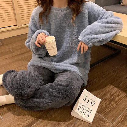 Winter Women Warm Fashion Pajama Sets Sweet   Elegant French Style Girlish Leisure Thicken Flannel Comfort Pajamas