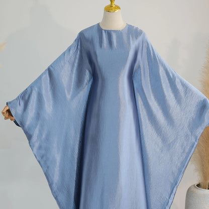 Batwing Satin Shimmer Abaya Damen Dubai Luxury Islam Muslim Kaftan Dress Women Kebaya Vestidos Djellaba Robe Femme Musulmane