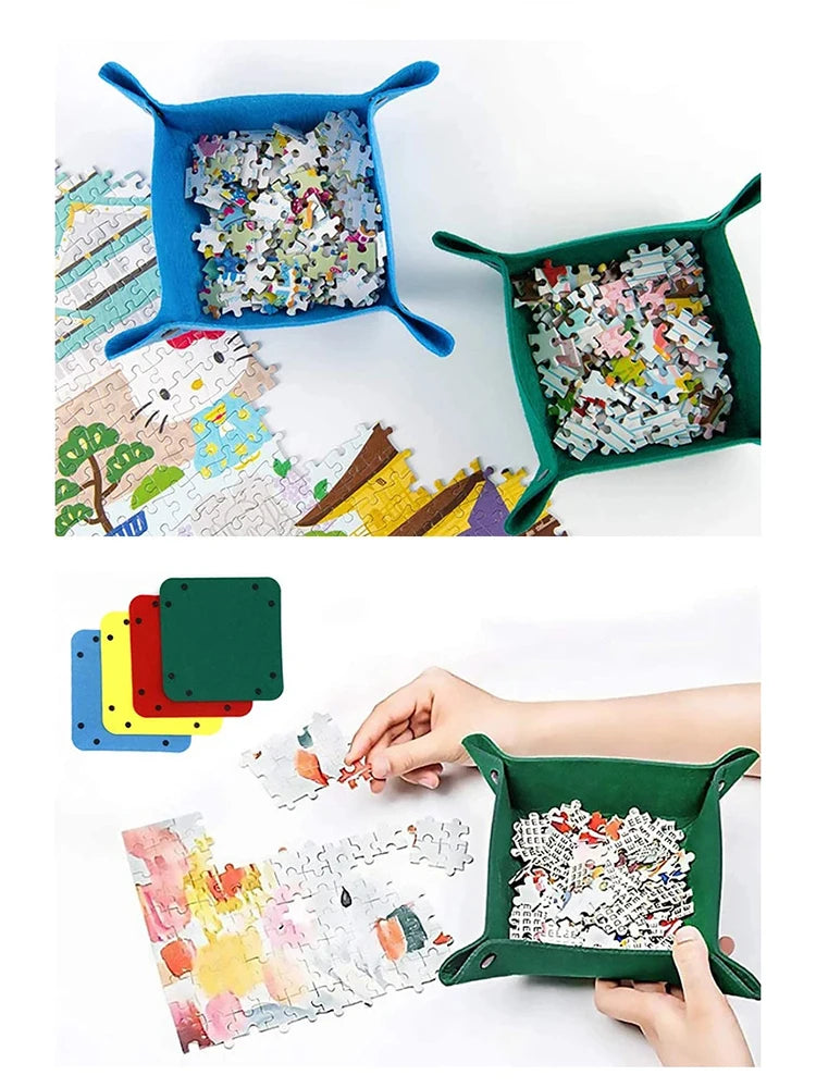 6 Colors Jigsaw Puzzle Disk Set 1000 Pieces Plus Portable Multifunctional Pad Storage Partition Tray for Kids and Adults.