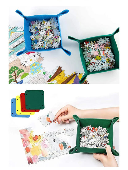 6 Colors Jigsaw Puzzle Disk Set 1000 Pieces Plus Portable Multifunctional Pad Storage Partition Tray for Kids and Adults.