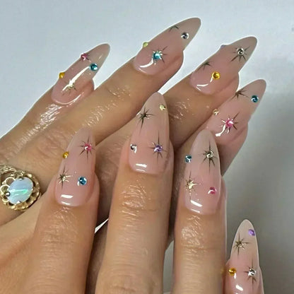 24Pcs Almond False Nails Cute Strawberries with French Design Simple White Wearable Fake Nails Decoration Press on Nail Tips Art