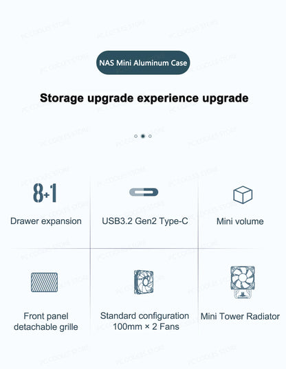 JONSBO N3 NAS Mini Case All-In-One Aluminum ITX Chassis 8 Hard Disk Location Support 130mm CPU Cooler 250mm Graphics Card.