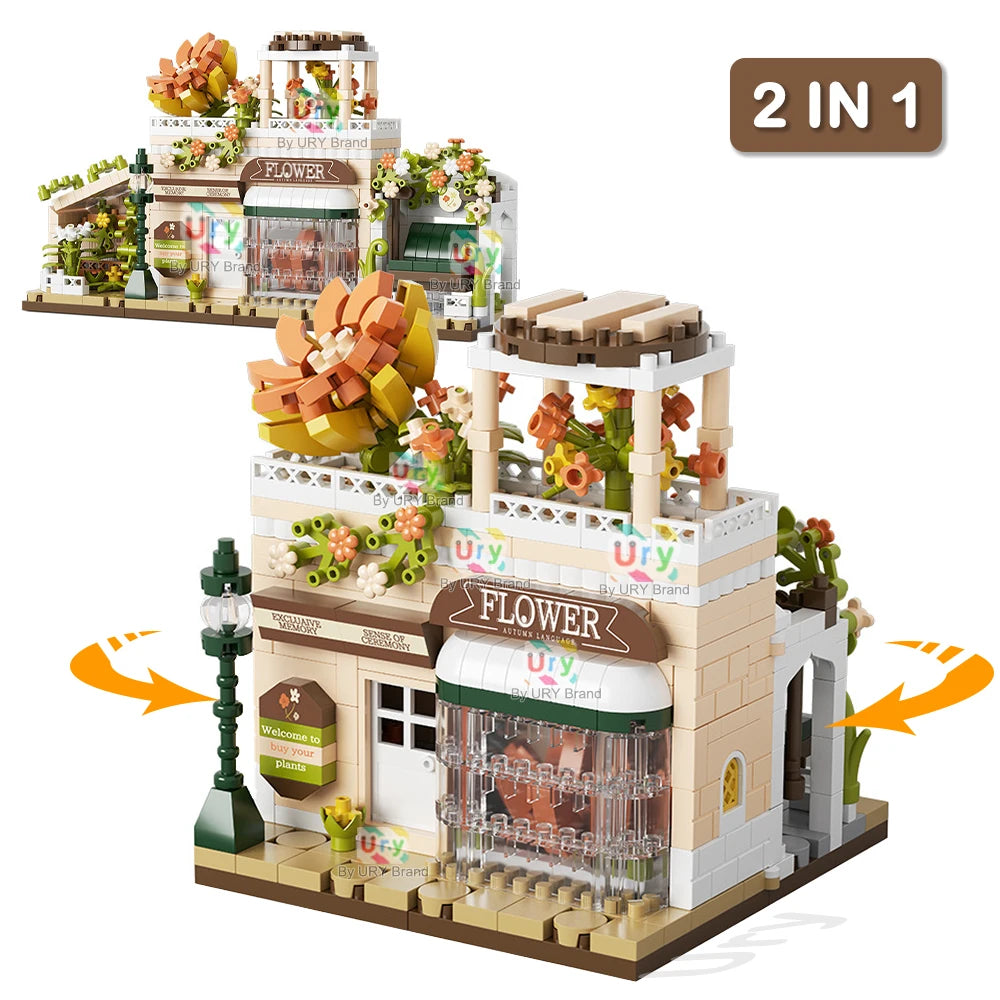 Friends House Street Diamond Bricks Girls Flower Store Coffee Shop View Designer DIY Building Block Toys for Kids Christmas Gift.