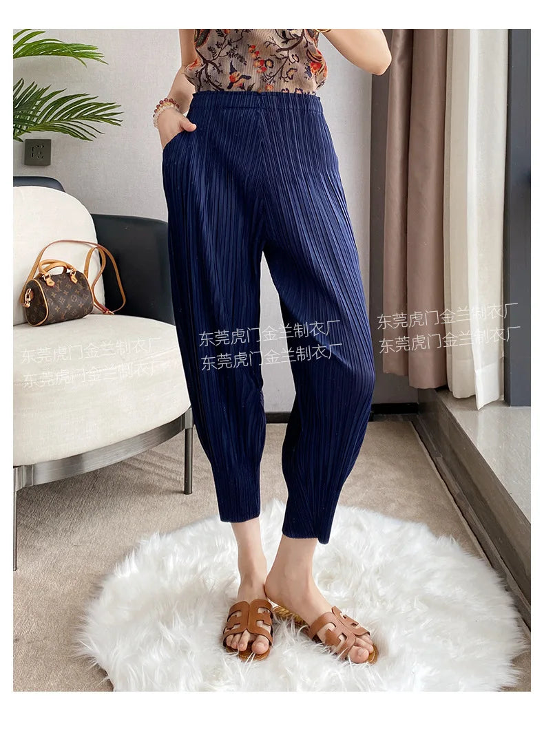 Miyake Life Pleated Pants Loose Harem Pants Women's Summer Thin Fashion Versatile Nine-minute Calf Pants