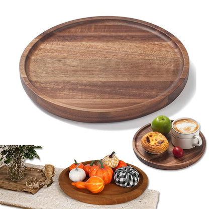 Round Wooden Decorative Serving Tray for Coffee Table and Home Decor, Round Wood Tray for Table Centerpiece, Small Candle Tray.