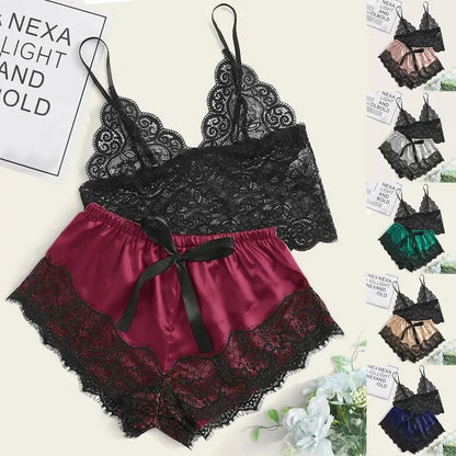 Weibliche Pyjama Sets Spaghetti Strap Top und Shorts Pyjamas Sexy Dessous Seide Satin Nachtwäsche Sommer Hause Tragen Frauen Schlaf Tuch.