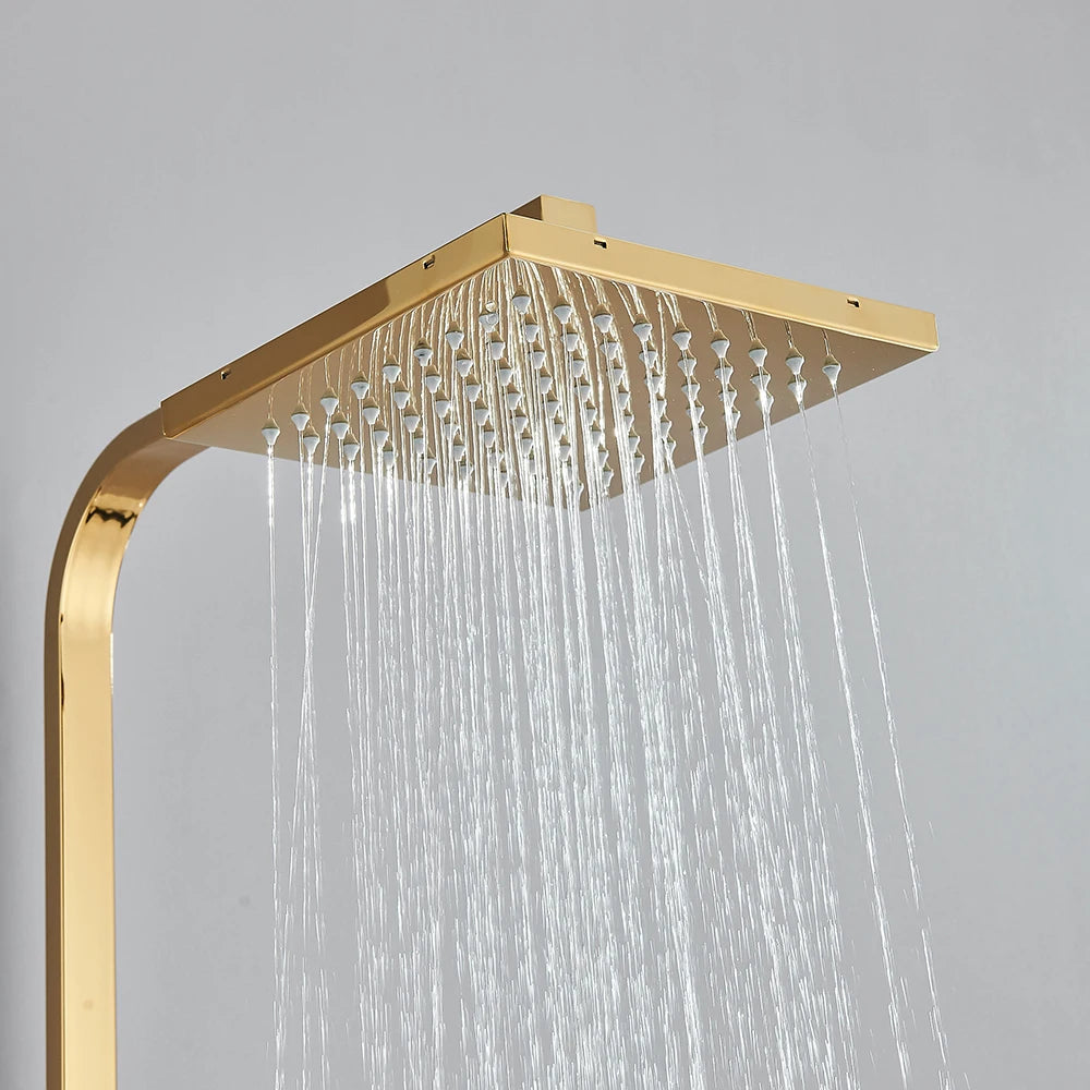 Golden Bathroom Shower Faucet Wall Mounted Rainfall Shower System Bathroom Rotate Bathtub Spout with Hand Shower