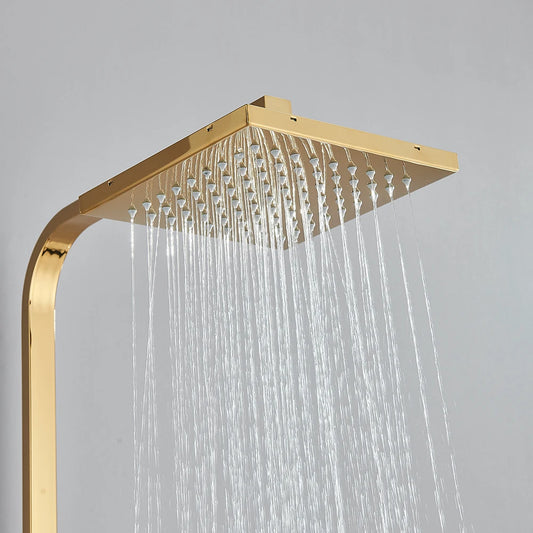 Golden Bathroom Shower Faucet Wall Mounted Rainfall Shower System Bathroom Rotate Bathtub Spout with Hand Shower