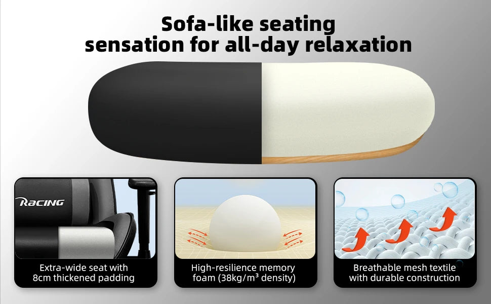 AUTHMIC Ergonomischer Gaming-Stuhl, Büro-Liegestuhl mit Lordosenstütze, verstellbare Armlehne, 150 kg Belastung für Heimarbeit, Gamer-Setup