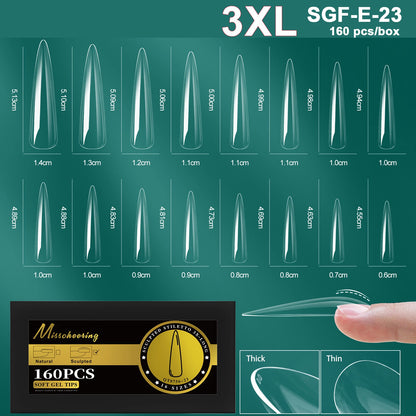 16 Sizes Curved Arch Soft Gel False Nail Tips Full Cover Press on Almond Capsules French Coffin Artificial Fake Nails Extension