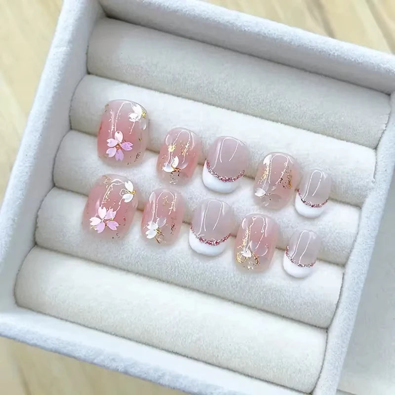 10pcs Pink French Handmade Nails Short French style Handmade Wear Nail for Women&Girl Whitening Nail Stickers False Nail.