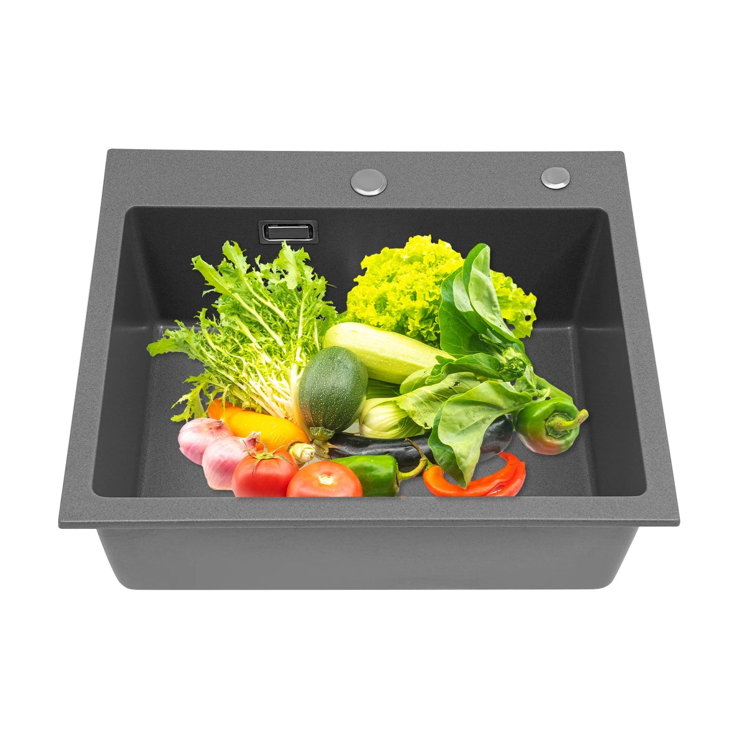 Küchenspüle aus Quarzstein, 21,65 x 17,7 Zoll tiefes Waschbecken mit großem Fassungsvermögen, starker Tragfähigkeit und effiziente Entwässerung für den Alltag