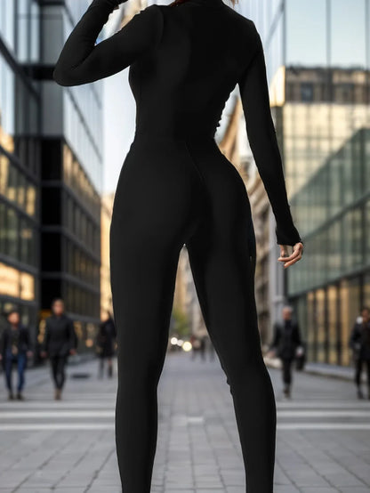 European And American Cross-Border Autumn Winter Zipper-Up Long Sleeve Yoga Onesie Women's Sports Fitness Seamless Bodysuit.