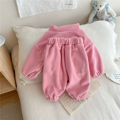 Kids Fleece Warm Set Winter Plus Velvet Outfits Long Sleeved Pullover Tops+Pants 2Pcs Autumn Children's Casual Clothing Suits.