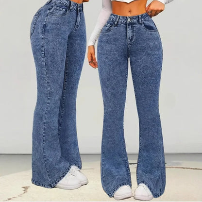 Women's Fashion Slim Fit Casual Micro Flared Jeans High Waist Bootcut Denim Pants Mid Rise Wide Leg Trousers.