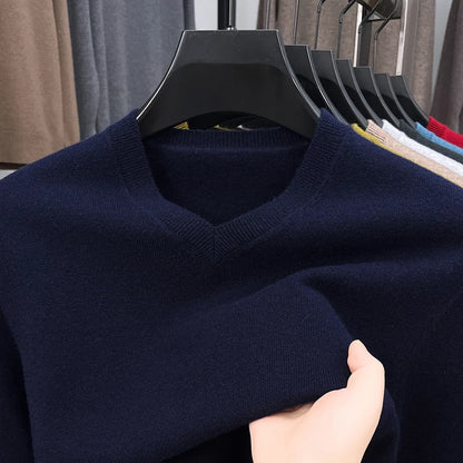New Sweatwear Men's V Neck Basic Solid Color Sweaters Round Neck Elastic Pullovers Warm Autumn Knitted Oversized Sweater Men.