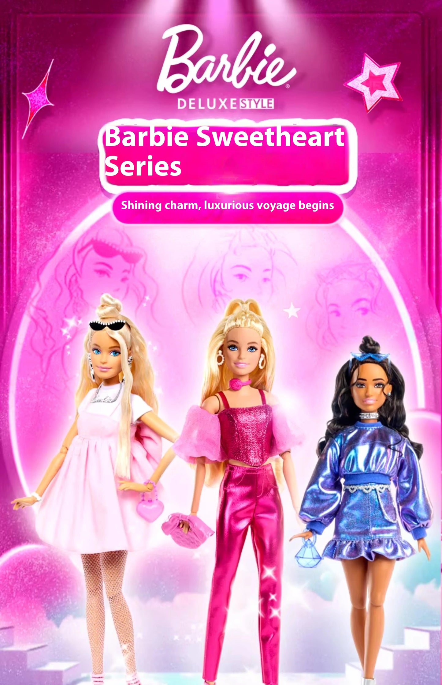 Genuine Barbie Deluxe Style Dolls Pink Dress Outfit Blond Hair Knot Bow Accessories Toys For Girls Sweet Birthday Gift In Stock.