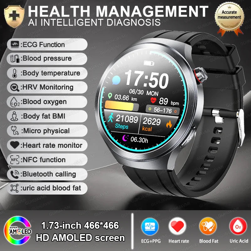 2025 New For HUAWEI Uric Acid Blood Pressure Blood oxygen Body Analysis Smart Watch ECG+PPG Clock Bluetooth call Smart watch Men