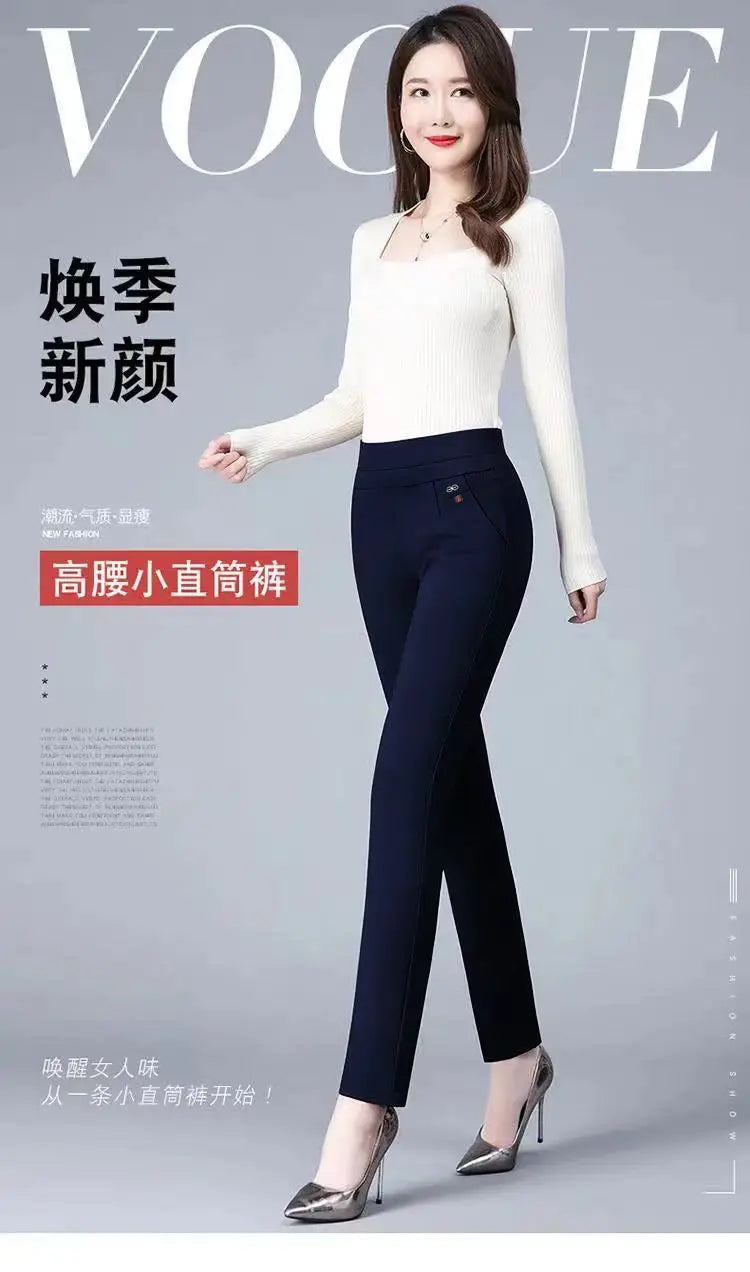 Büro Dame Feste Big Size 6XL Alle-spiel Bleistift Hosen Frühling Herbst Mode Frauen Elastische Hohe Taille Taschen Gerade hosen.