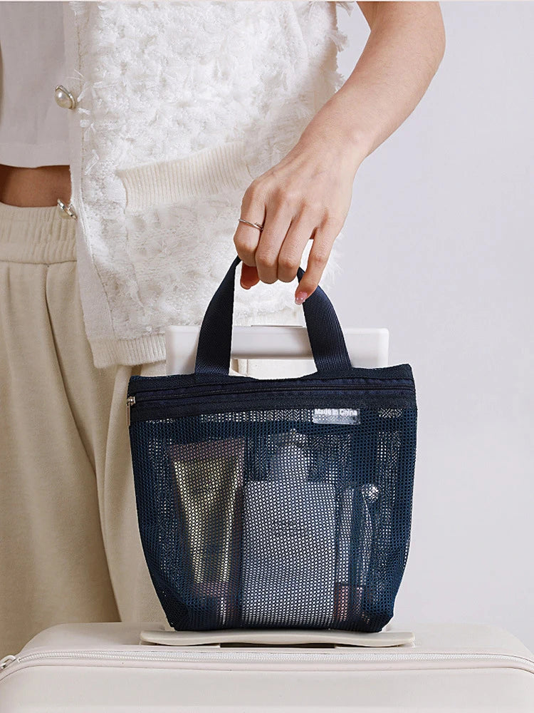 Mesh Makeup Toiletry Storage Bags Handbags Portable Travel Washing Body Shower Tools Organizer Hanging Cosmetic Organizer Pouch.