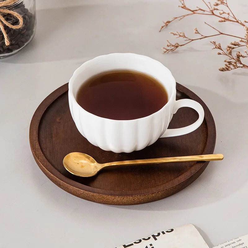 Solid Wood Circular Tray Japanese Style Western Household Tea Dessert Coffee Plate Cross-Border Design.